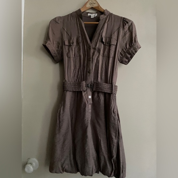 Belted shirt dress lined with pockets size S khaki green - Picture 1 of 5